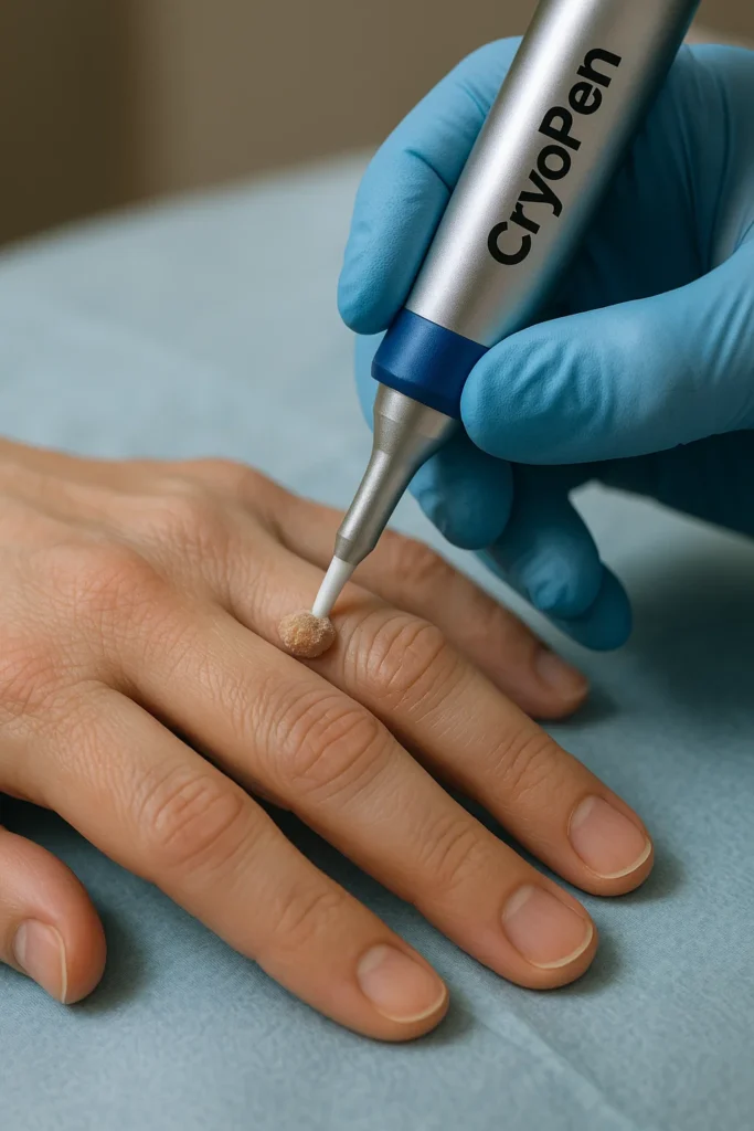 example of cryopen wart removal Gloucester treatment on a persons finger