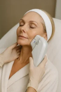 Woman receiving HIFU non surgical facelift treatment Gloucester