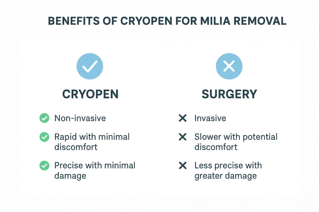 Benefits of cryopen for milia removal Gloucester compared to surgical treatments.
