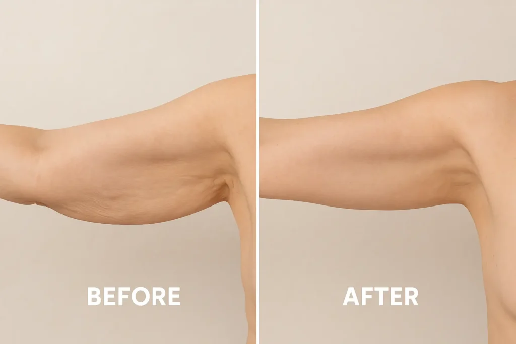 Picture of LA LIPO Gloucester before and after results of skin tightening treatment on the upper arms.